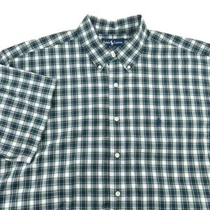 Ralph Lauren Blake Shirt Mens XL Green Blue White Plaid Short Sleeve Button Down
